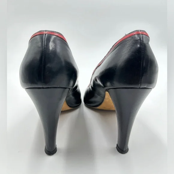Vintage YSL Yves Saint Laurent Paris Shoes Black High Heel Pumps Red Trim 10 - Picture 6 of 11